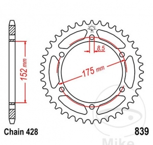 Преден пиньон JTR839.51 (стъпка 428) - Yamaha DT 125 R - RE - RE MX Everts - RH - RN 80 Km/h - DT 125 X - WR 1