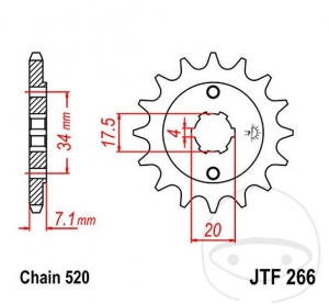 Предна пиния JTF266.13 (стъпка 520) - Honda CR 125 R ('81-'85) / Honda XR 250 R ('84-'87) - JM