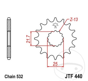 Предна пиньон JTF440.15 (стъпка 532) - Kawasaki KLX 110 A / Suzuki DR-Z 110 / GSX 1100 F / GSX-R 1100 / W / RF