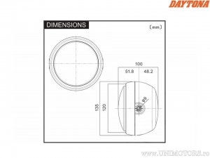 120mm LED-Scheinwerfer in Chromfarbe mit unterem Befestigungspunkt an der Dreifachklemme - Daytona