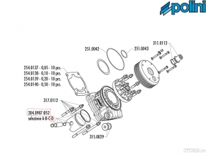 2T dugattyú (átmérő 52mm / D méret) - 204.0987/D - Piaggio Zip 50 2T SP H2O ('96-'00) / Zip 50 2T SP H2O ('01) - Polini