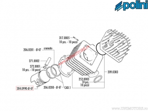 2T Piston (diameter 47mm) - 204.0990 - BSV GP 50 SP / Honda Dio 50 ZX ('93) / Kymco CX 50, CX Super / Sym DD 50 2T - Polini