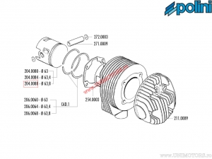 2T zuiger (diameter 63,8mm) - LML Star Deluxe 125 2T / Star Deluxe 150 2T / Vespa PX 125 2T / Cosa 125/150 2T - Polini