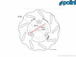 Achterremschijf (180x62,2x3,5mm) - Aprilia RS4 125i H2O 4T E3 ('11-'13 / Piaggio) / RS4 50 H2O 2T E3 ('14-'16 / D50B0) - Polini