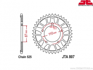 Achterste aluminium tandwiel Suzuki GSF 400 Bandit / GSF 650 Bandit / GSF 650 S Bandit / GSX 650 F / SV 650 / SV 650 S - JTA 807