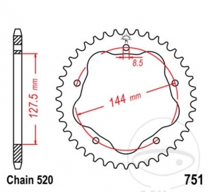 Achtertandwiel JTA751.44 (stap 520) - Ducati 916 996 SPS 996 Sport Production / Biposto/Monoposto / R Sport Production - JT