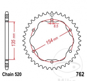 Achtertandwiel JTA762.38 (stap 520) - Ducati 1098 1098 S / Biposto/Monoposto / 1098 1198 R / R Corse / 1198 1198 S Corse - JT