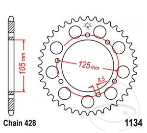 Achtertandwiel JTR1134.50 (stap 428) - Derbi Mulhacen 125 Spaakwiel / Senda 125 Cross City - R - R 4V DRD - R Baja - SM - JM