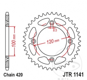 Achtertandwiel JTR1141.60 (stap 420) - Beta REV 50 LC / REV 80 / RR 50 Enduro / Enduro Alurahmen / RR 50 Motard / Kleur Wit - JM