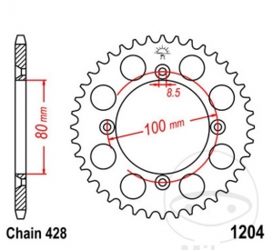 Achtertandwiel JTR1204.49 (stap 428) - AJP PR3 200 Supermoto Pro - Trial / 240 Enduro - Enduro Ultrapassar / Honda CRF 100 F - J