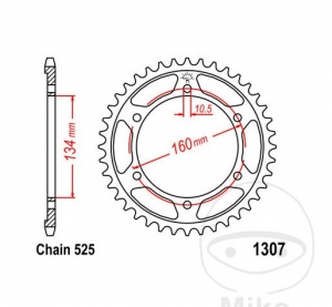 Achtertandwiel JTR1307.43 (stap 525) - Honda CBR 600 F / CBR 600 FR Rossi - CBR 600 FS Sport - CBR 600 RR - CBR 600 RRA ABS - JM