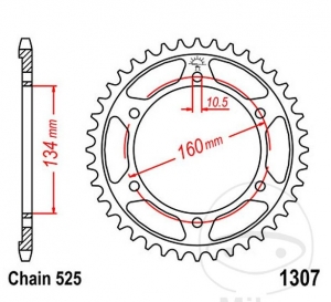 Achtertandwiel JTR1307.44 (steek 525) - Honda CBR 600 F / CBR 600 FR Rossi / CBR 600 FS Sport / CBR 600 RR / CBR 600 RRA ABS - J