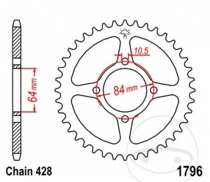 Achtertandwiel JTR1796.51 (stap 428) - Suzuki RV 125 Van Van ('03-'17) - JM