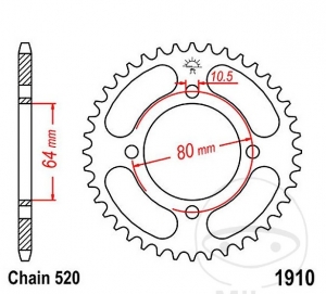 Achtertandwiel JTR1910.36 (stap 520) - Adly/Herchee ATV 150 S Sport - U Utility / Crossover 150 - Boost / Aeon Cobra 125 RS - JM