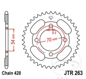 Achtertandwiel JTR263.34 (stap 428) - FKM FK12 125 MS ie Mini Scrambler CBS ('19-'21) - JM