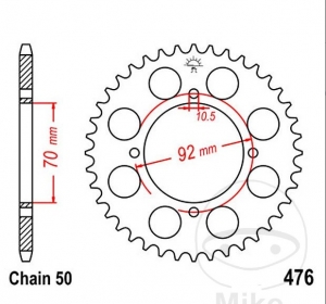 Achtertandwiel JTR476.33 (stap 530) - Kawasaki KH 400 A / Z 250 A / 305 A GP / 400 B-D-G / 440 A Ltd-C / 500 B - JM