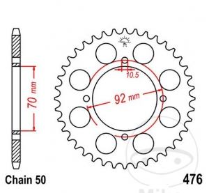 Achtertandwiel JTR476.44 (stap 530) - Kawasaki KH 400 A / Z 250 A / 305 A GP / 400 B-D-G / 440 A Ltd-C / 500 B - JM