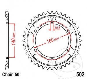 Achtertandwiel JTR.502.45 - Kawasaki GPX 750 R / GPZ 1100 E / GPZ 1100 F ABS / GPZ 750 R Ninja / GPZ 900 R Ninja - JM