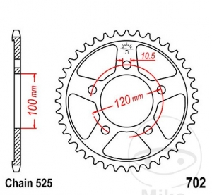 Achtertandwiel JTR702.42 (stap 525) - Aprilia Caponord 1200 ABS - Rally ABS - Travel Pack ABS / Dorsoduro 1200 - ABS ATC - JM