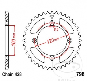 Achtertandwiel JTR798.48 (stap 428) - Suzuki RM 80 X / RM 80 - X 17 inch / RM 85 - L Grootwiel / Yamaha YZ 80 17/14 inch - JM