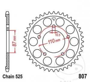 Achtertandwiel JTR807.44 (stap 525) - Suzuki GSF 400 Bandit / GSF 650 Bandit / 650 A - S - SA - SU - SUA - U - UA Bandit - JM