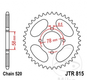 Achtertandwiel JTR815.35 (stap 520) - Suzuki GT 185 ('73-'78) / GT 185 E ('78) - JM