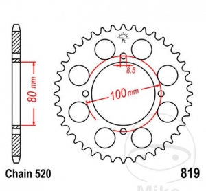 Achtertandwiel JTR819.37 (stap 520) - Suzuki GSX 250 EU - E - EG - U / RG 250 C - FC Gamma - JM