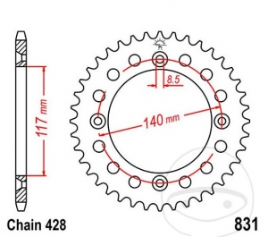 Achtertandwiel JTR831.48 (stap 428) - Yamaha YZ 80 ('84-'85) / YZ 80 17/14 inch ('86-'92) - JM