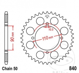 Achtertandwiel JTR840.35 (stap 530) - Yamaha XS 400 DOHC ('82-'85) - JM