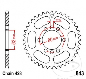 Achtertandwiel JTR843.45 (stap 428) - Yamaha DT 80 LC I / DT 125 LC / DT 175 MX / DT 80 LC II - JM