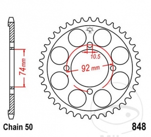 Achtertandwiel JTR848.39 (stap 530) - Yamaha RD 350 LC ('80-'83) / RD 350 ('75) - JM