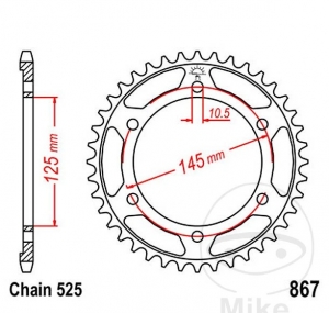 Achtertandwiel JTR867.42 (stap 525) - Yamaha TDM 850 H ('91-'96) / TDM 850 ('96-'01) / TDM 850 N ('91-'93) - JM