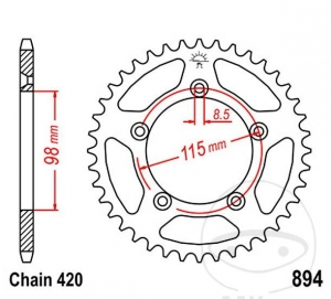 Achtertandwiel JTR894.46 (stap 420) - Husqvarna TC 65 ('17-'20) / KTM SX 60 ('98-'00) / SX 65 ('98-'22) - JM