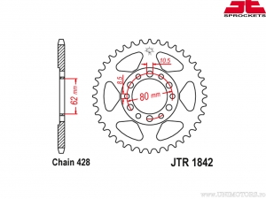 Achtertandwiel Yamaha DT 125 / DT 175 / YZ80 / XT 125 / XT 350 / AG 200 / TW 200 / TW 125 Trailway / TY 125 - JTR 1842 - JT