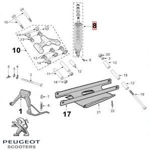 Achtervork telescoop - Peugeot Jet force / Jet Force C-Tech / Jet Force WRC / Jet Force Dark Side 2T 50cc - Peugeot