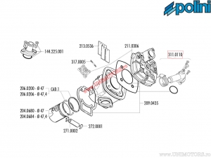 Adaptador de mangueira de refrigeração do cabeçote (ângulo de 90°) - Aprilia SR 50 Street H2O 2T E2 (07/'03-'08 / Piaggio) 