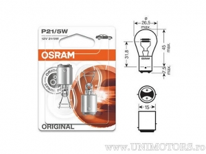 Bec P21/5W BAY15D 12V 21/5W blister set 2 stuks - Osram