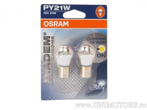 Bec PY21W portocaliu BAU15S DIADEM CHROME 12V 21W blister set 2 buc - Osram