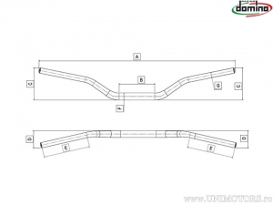 Black Aluminum Handlebar with Offroad Medium BEND Crossbar, 22mm diameter and 810mm length - Domino