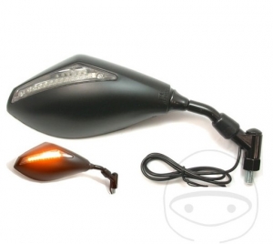 Black diamond-shaped mirror with universal right turn signal M10 mm with handlebar mount - JM