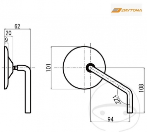 Black universal round Daytona right mirror for handlebar mounting - JM