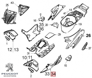 Boczna osłona przednia lewa oryginalna - czerwona - Peugeot Speedfight / Speedfight 2 / WRC / X-Race 2T 50-100cc - Peugeot