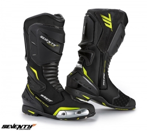 Botas (botas) de motocicleta Racing Unisex Seventy modelo SD-BR1 cor: preto / amarelo fluorescente - Preto / amarelo fluorescent