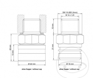 Buson golire ulei cu ventil M14X1.5 mm - Adly/ Herchee Hurricane 450 S Sport LOF / Simson S 53 50 CX - JM