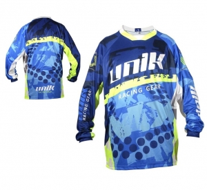 Camiseta (blusa) cross-enduro Unik Racing modelo MX01 cor: azul/verde fluorescente - tamanho XS