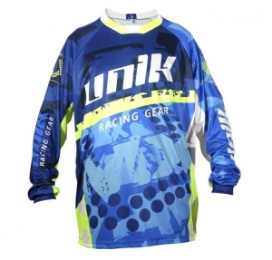 Camiseta (blusa) cross-enduro Unik Racing modelo MX01 cor: azul/verde fluorescente - tamanho XS