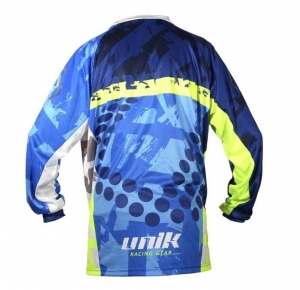 Camiseta (blusa) cross-enduro Unik Racing modelo MX01 cor: azul/verde fluorescente - tamanho XS