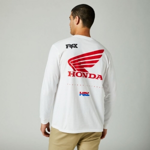 Camiseta casual FOX - HONDA WING LONG SLEEVE PREMIUM TEE BRANCA: Tamanho - L