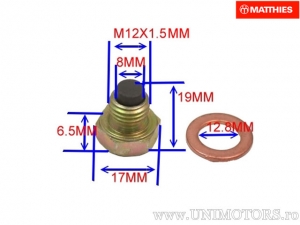 Capac (buson) baie magnétique d'huile M12x1.5 (avec rondelle) - JM Products