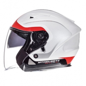 Capacete de motocicleta de rosto aberto MT Avenue SV Crossroad branco/vermelho brilhante (óculos de sol integrados) - Branco/ve